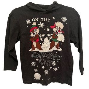 Disney chip and dale on naughty list hooded long sleeve shirt size Medium